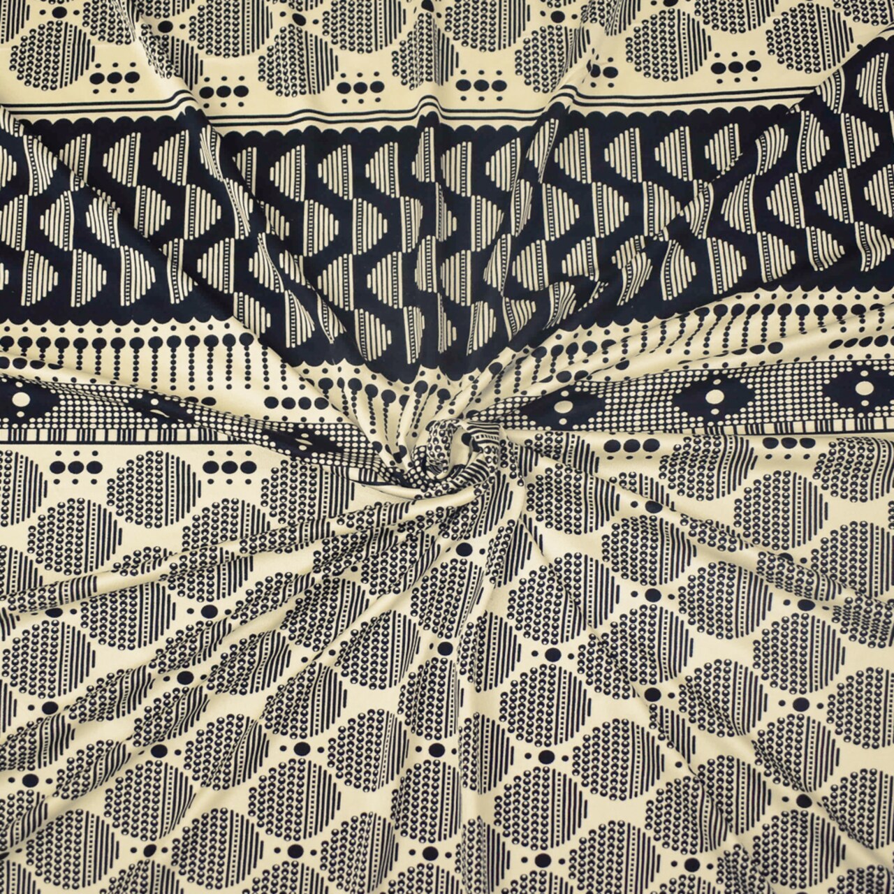 Black-Beige Dot Striped Pattern Printed Stretch Silk Jersey Knit Fabric By the Yard